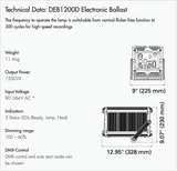 DEB1200D - 1200w, Flicker-free, DMX Electronic Ballast for DPB70 and DLH1200 Lights (90-260V AC)