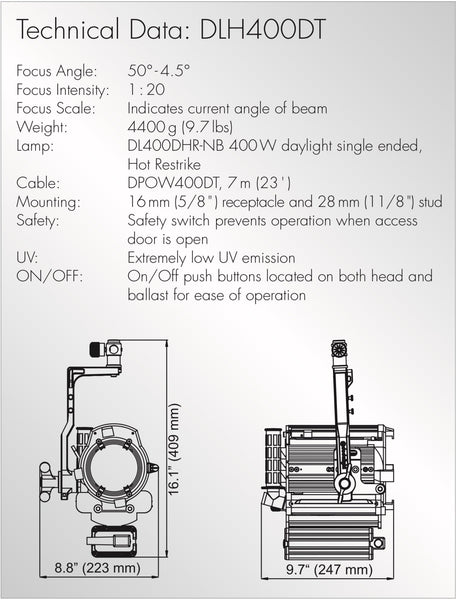 DLH400DT - 400/575w, HMI Focusing Light Head – Dedolight California