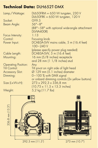 The New Dedolight DLH652T 650w Tungsten Focusing Light Head