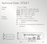 DT24-1U - 24v/150w, 120V AC Power Supply and In-line Dimmer for Classic dedolights (DLH4, etc.)