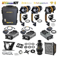 The NEO HYBRID Kit 1 - WIRELESS, 2x Bi-color DLED7N-Bi and 1x Multi-color DLED7N-C dedolight NEO focusing lights with essential accessories